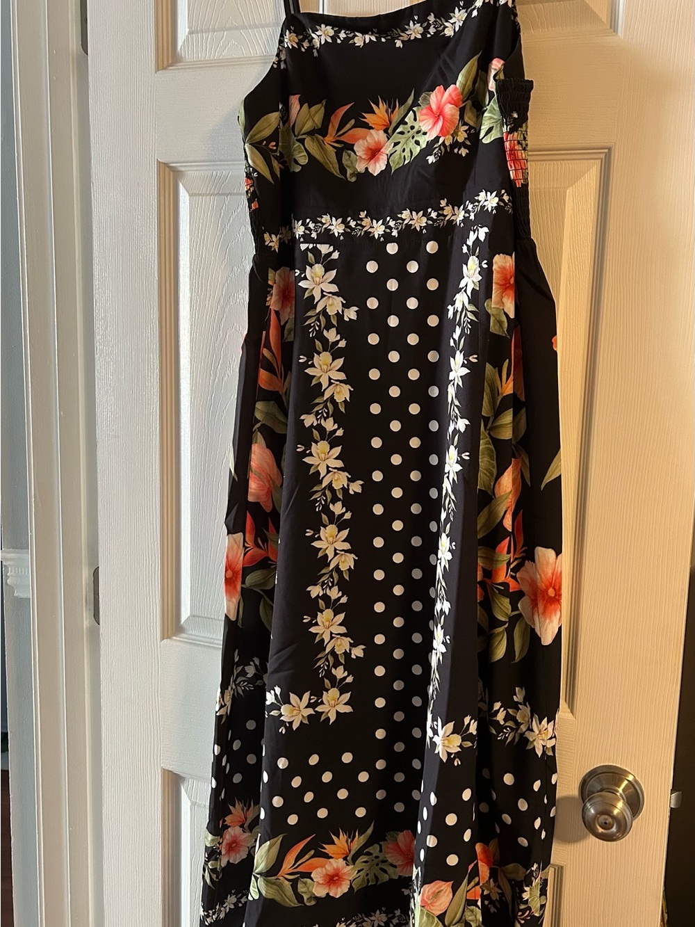 Cupshe Black Floral & Polka Dot Midi Dress with Side Slit - Picture 2 of 2